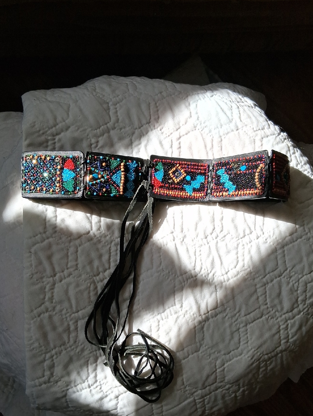 Chicos Leather Beaded Belt